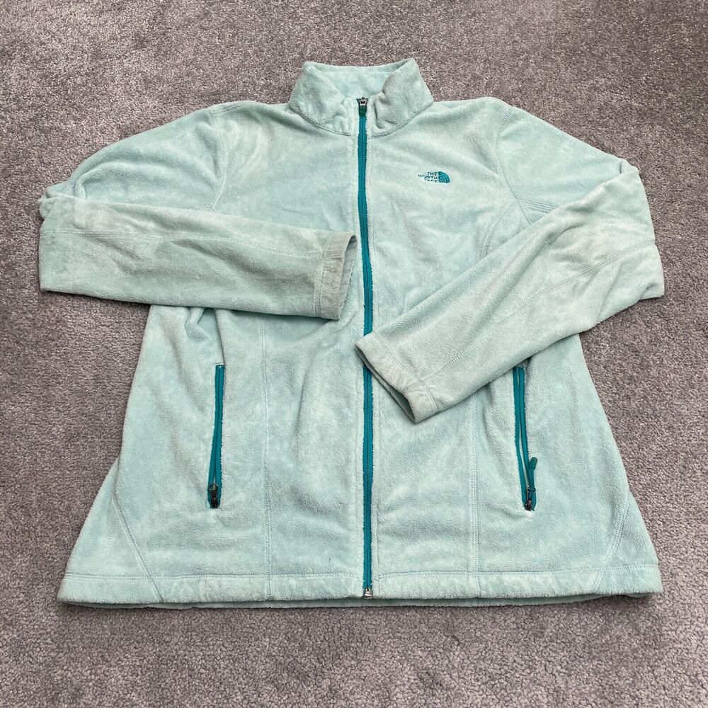 The North Face Helata Fuzzy Fleece Jacket Womens Large Green Full Zip Outdoor